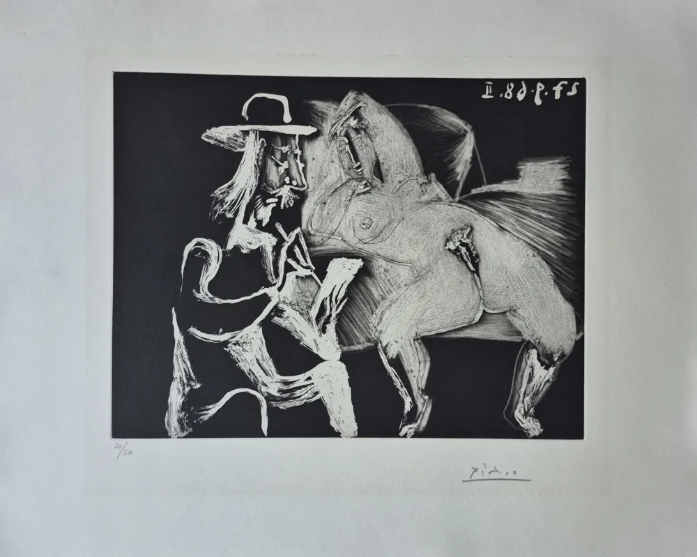 Gravura Picasso - Homme au Chapeau dessinant à Côté d'une Femme offerte, from Séries 347