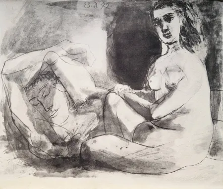 Estêncil Picasso - Homme couché et femme assise