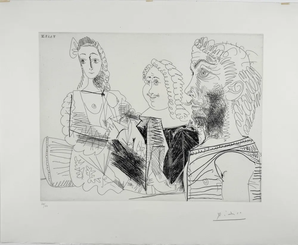 Água-Forte Picasso -  Homme en gilet afghan songeant aux amours d'un 