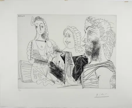 Água-Forte Picasso -  Homme en gilet afghan songeant aux amours d'un 