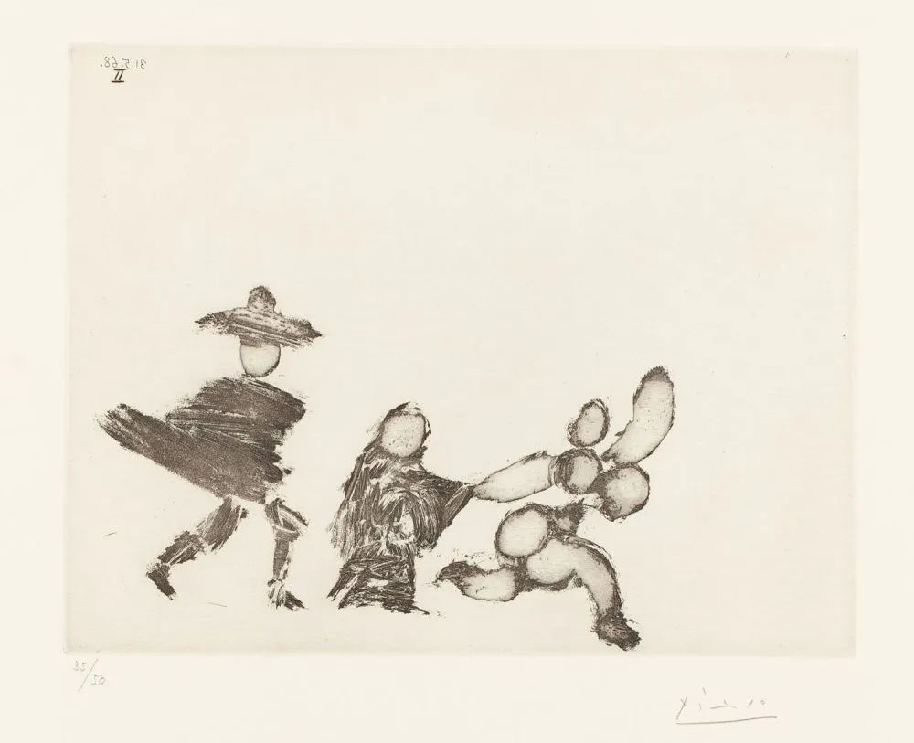 Água-Forte Picasso - Jeune fille fuyant, avec la célestine et un jeune homme