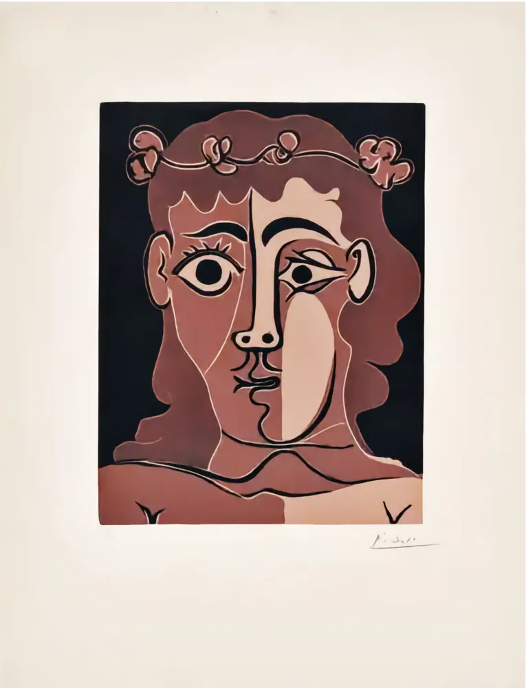 Linogravura Picasso - Jeune Homme Couronné de Feuillage 