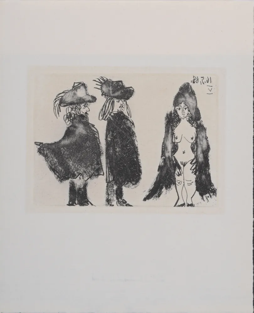 Gravura Picasso - La Célestine - Cavalerie, son valet et jeune fille, 1971