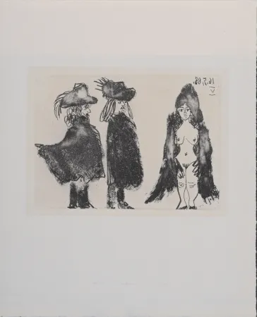 Gravura Picasso - La Célestine - Cavalerie, son valet et jeune fille, 1971