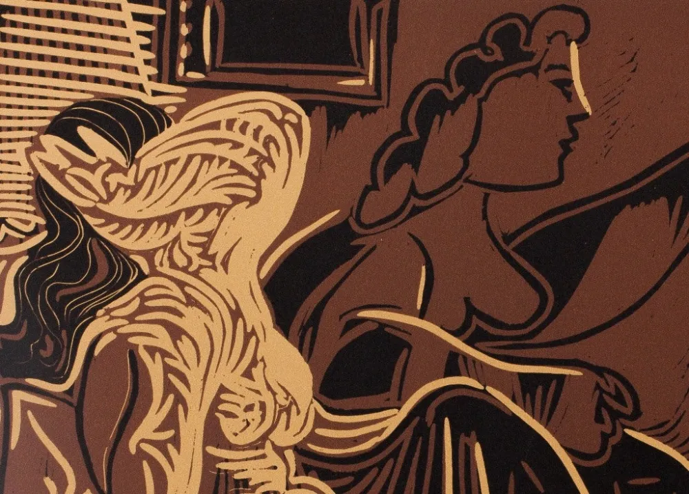 Linogravura Picasso - L'attente : Deux femmes à la fenêtre