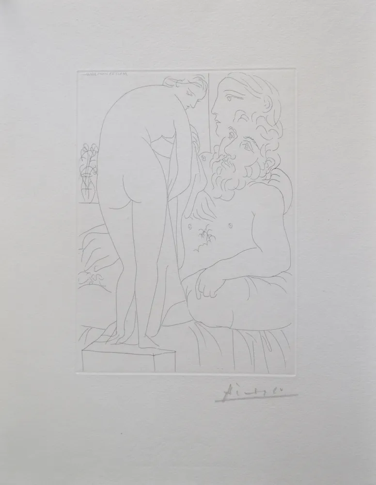 Gravura Picasso - Le repos du sculpteur devant un nu à la draperie, pl. 51 (B160 Vollard)