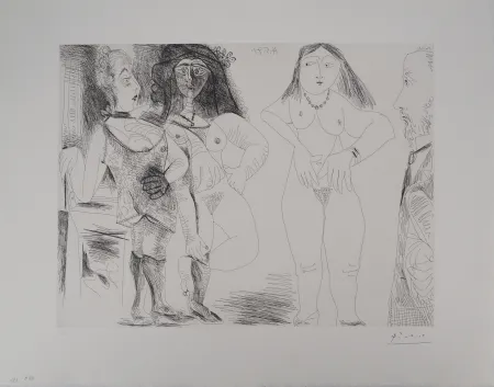 Gravura Picasso - Les 156, planche 126 : Degas chez les filles, la note