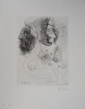 Gravura Picasso - Les 156, planche 88 : Portrait et nu cubiste