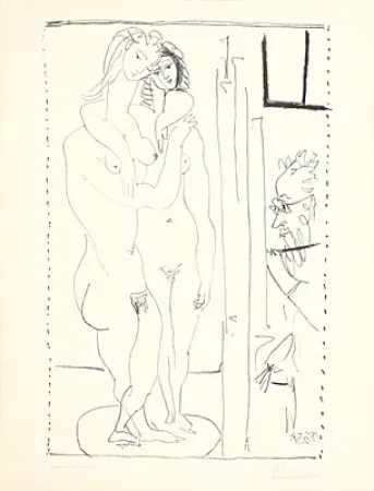 Litografia Picasso - Les deux modèles nus