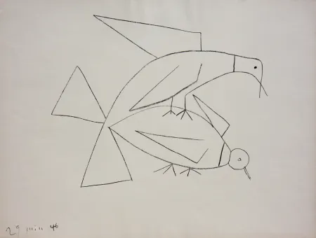 Litografia Picasso - Les Deux Tourterelles II (B. 406) Two Turtle-doves