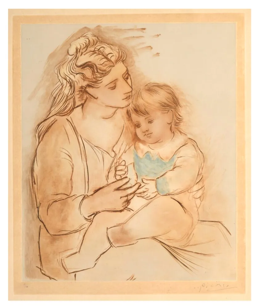 Água-Forte E Água-Tinta Picasso - MATERNITÉ 1922. gravure en couleurs signée et numérotée 9/100