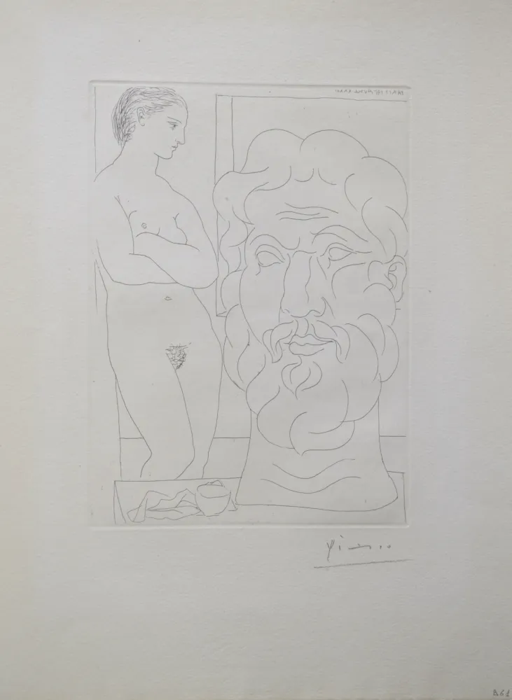 Gravura Picasso - Modèle et Grande Tête Sculptée (B170 Vollard)