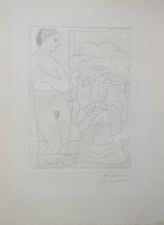Gravura Picasso - Modèle et Grande Tête Sculptée (B170 Vollard)