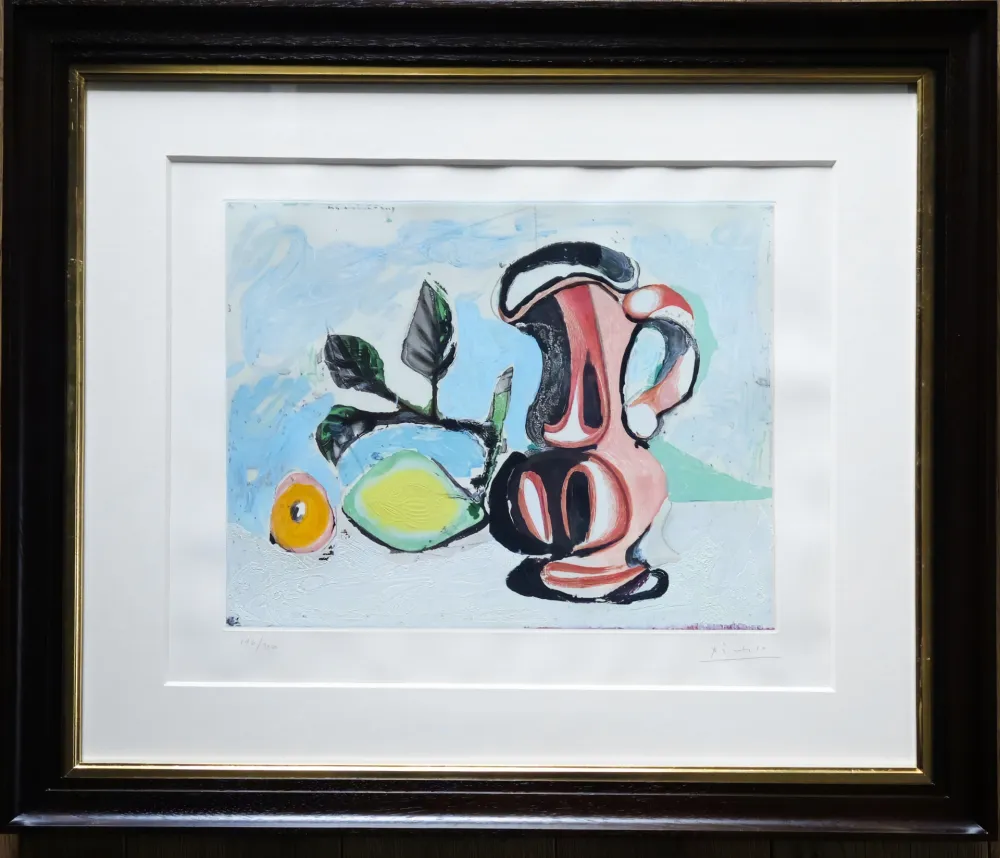 Água-Tinta Picasso -  Nature morte au citron et au pichet rouge 