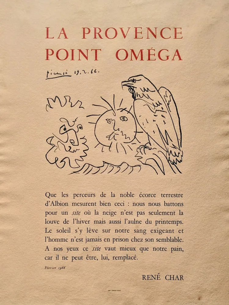 Litografia Picasso - Pablo PICASSO (1881-1973), La Provence point Oméga, Lithograph, 1966