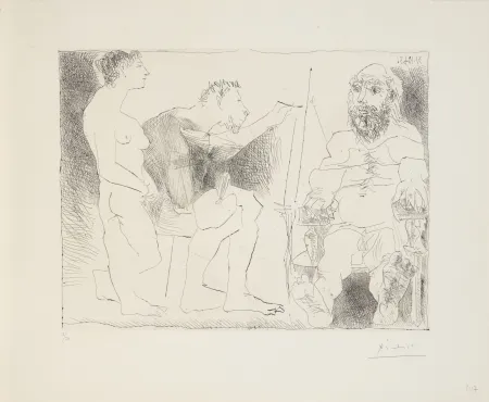 Gravura Picasso - Pablo Picasso (1881–1973)- Peintre au travail – Etching on BFK Rives paper- 1963