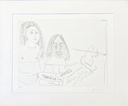 Gravura Picasso - Pablo Picasso (1881–1973) - Peintre Rembranesque avec son Modèle - Etching on wove paper - 1968