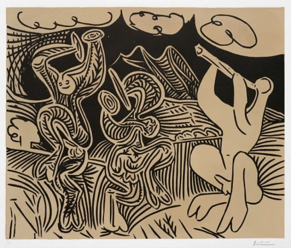 Linogravura Picasso - Pablo Picasso Danseurs et musicien (Dancers and musician), 1959