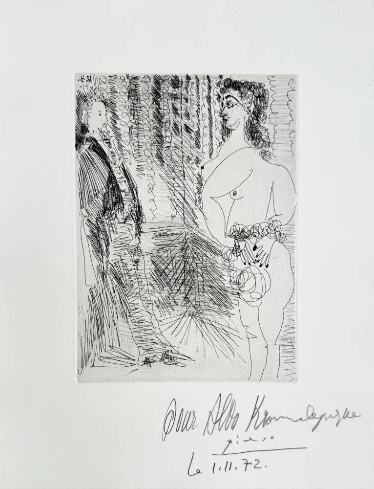 Gravura Picasso - Pablo Picasso – Le Cabinet particulier, Degas et une fille
