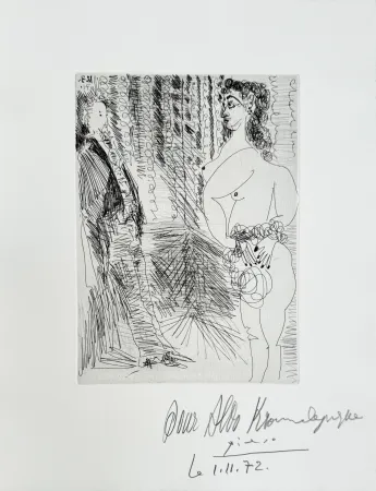 Gravura Picasso - Pablo Picasso – Le Cabinet particulier, Degas et une fille