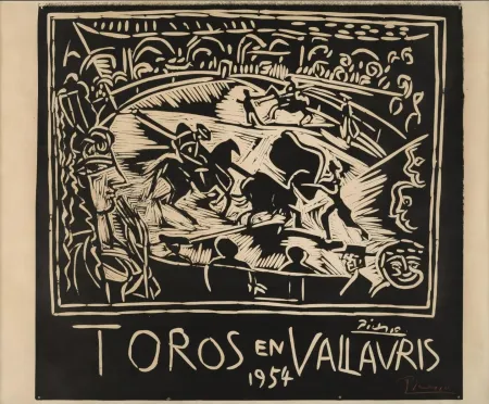 Linogravura Picasso - Pablo Picasso Toros en Vallauris 1954 Linocut / Signed