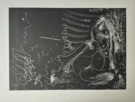 Água-Forte E Água-Tinta Picasso - Peintre en demi-figure et modèle assis en tailleur