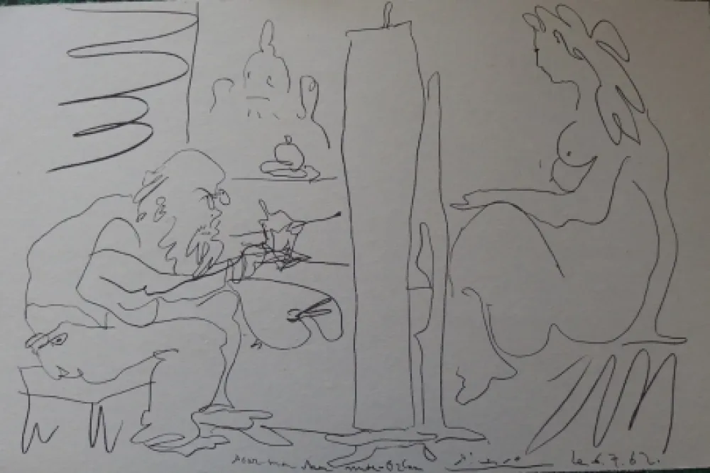 Litografia Picasso - Peintre et modèle dans l'atelier