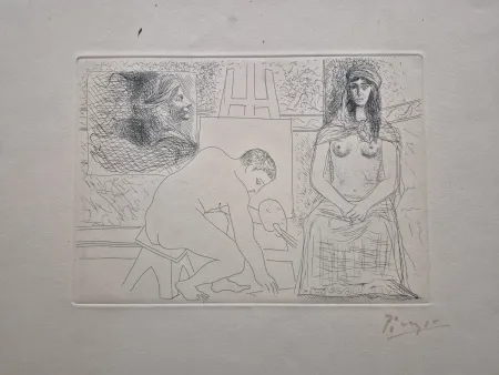 Gravura Picasso - Peintre ramassant son Pinceau (Le Chef-d'Oeuvre Inconnu)