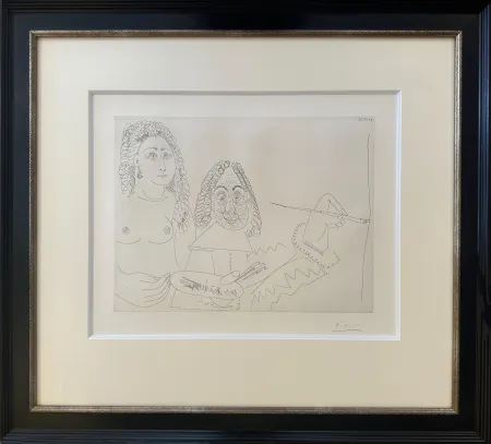 Gravura Picasso - Peintre Rembranesque ave son Modèle