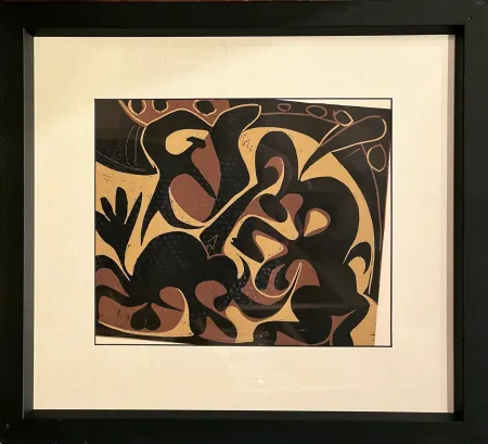 Linogravura Picasso - PICADOR ET TAUREAU. Linogravure d'après Picasso (Cercle d'Art 1959-1962)