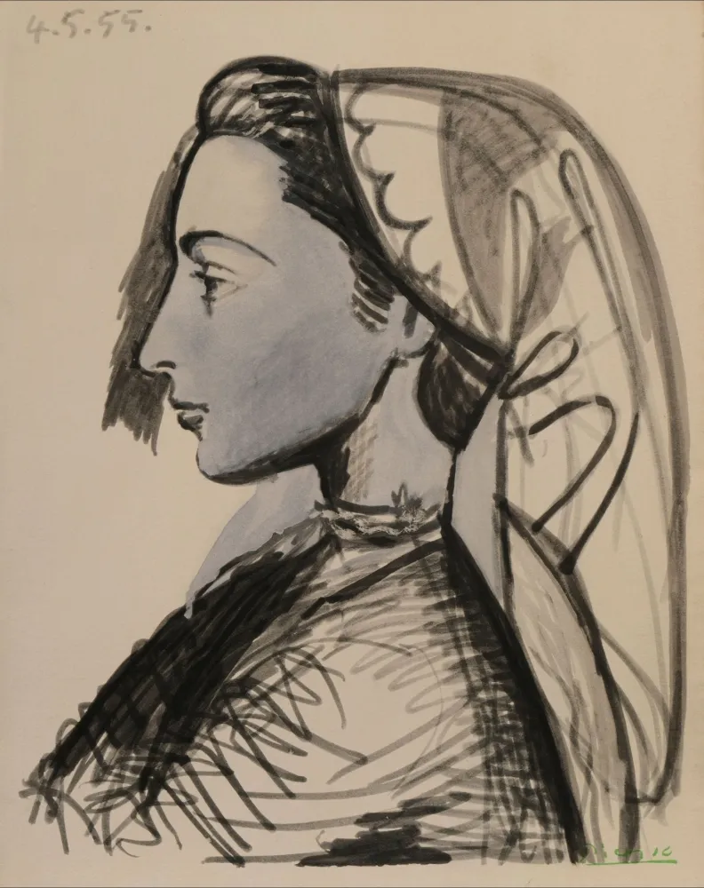 Estêncil Picasso - Portrait of Jacqueline in Profile - La flûte double