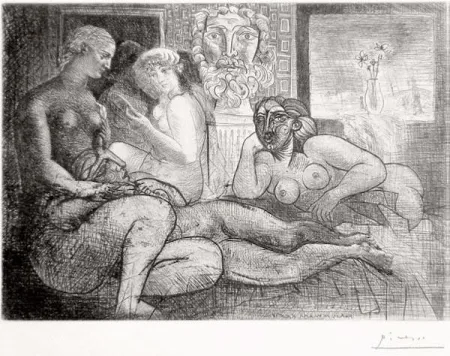 Água-Forte Picasso - ‚Quatre femmes nues et tete sculptée La Suite Vollard