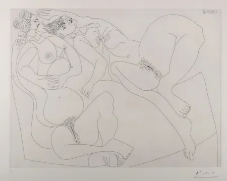 Gravura Picasso - Repos, Deux jeunes filles bavardant, 1970