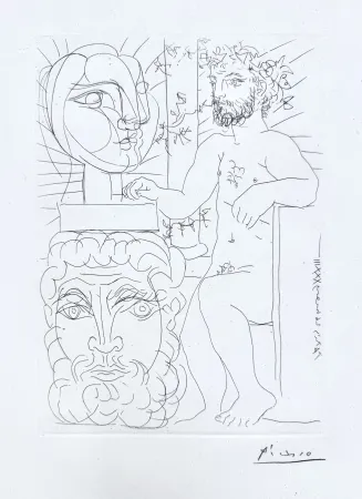 Gravura Picasso - Sculpteur et Deux Têtes sculptées