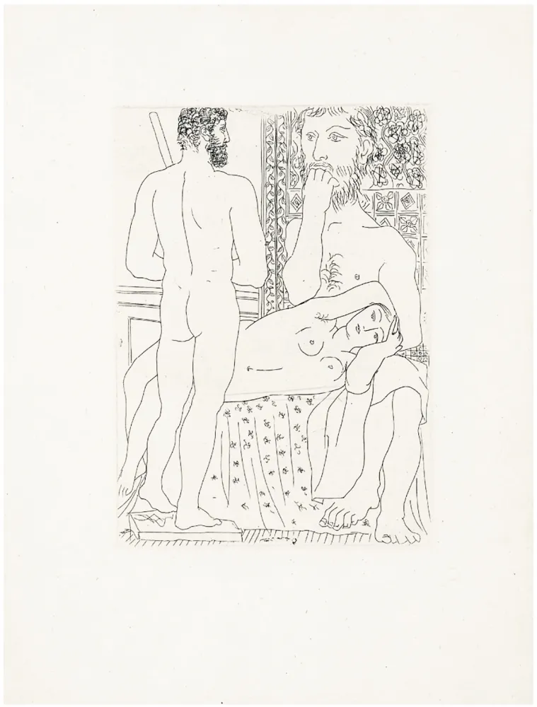 Água-Forte Picasso - Sculpteur, modèle couché et sculpture (Suite Vollard, pl. 37) - 1933