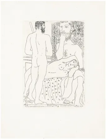 Água-Forte Picasso - Sculpteur, modèle couché et sculpture (Suite Vollard, pl. 37) - 1933