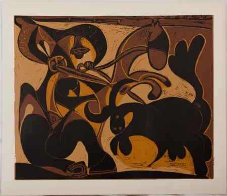 Linogravura Picasso - Taureau chargeant un picador (La pique)