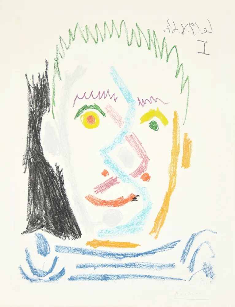 Água-Tinta Picasso - Tete d’homme au maillot raye (Man’s Head with Striped Shirt), 1964