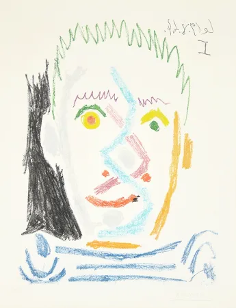Água-Tinta Picasso - Tete d’homme au maillot raye (Man’s Head with Striped Shirt), 1964