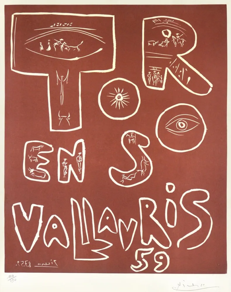Linogravura Picasso - Toros en Vallauris, 1959