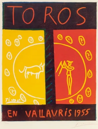 Linogravura Picasso - Toros en Vallauris (Bulls in Vallauris ),1955