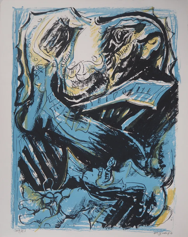 Litografia Pignon - Amoureux : Sérénade à la Guitare