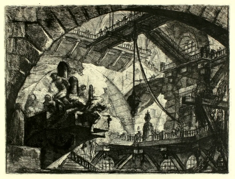 Gravura Piranesi - Prisoners on a projecting Platform (Carceri X)