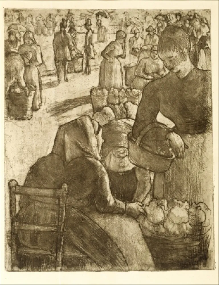 Gravura Pissarro - Marché aux légumes, à Pontoise