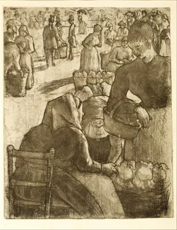 Gravura Pissarro - Marché aux légumes, à Pontoise