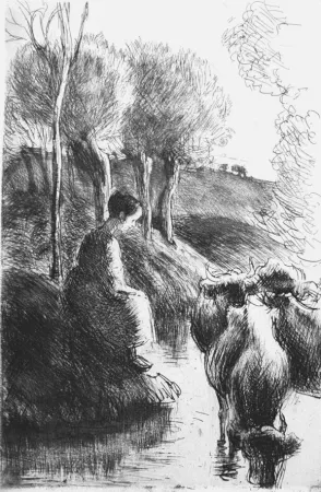 Água-Forte Pissarro - Vachère au bord de l'eau