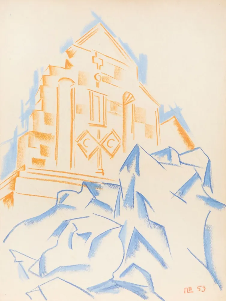 Múltiplo Plavinsky - Church on a Rock (Original pastel)