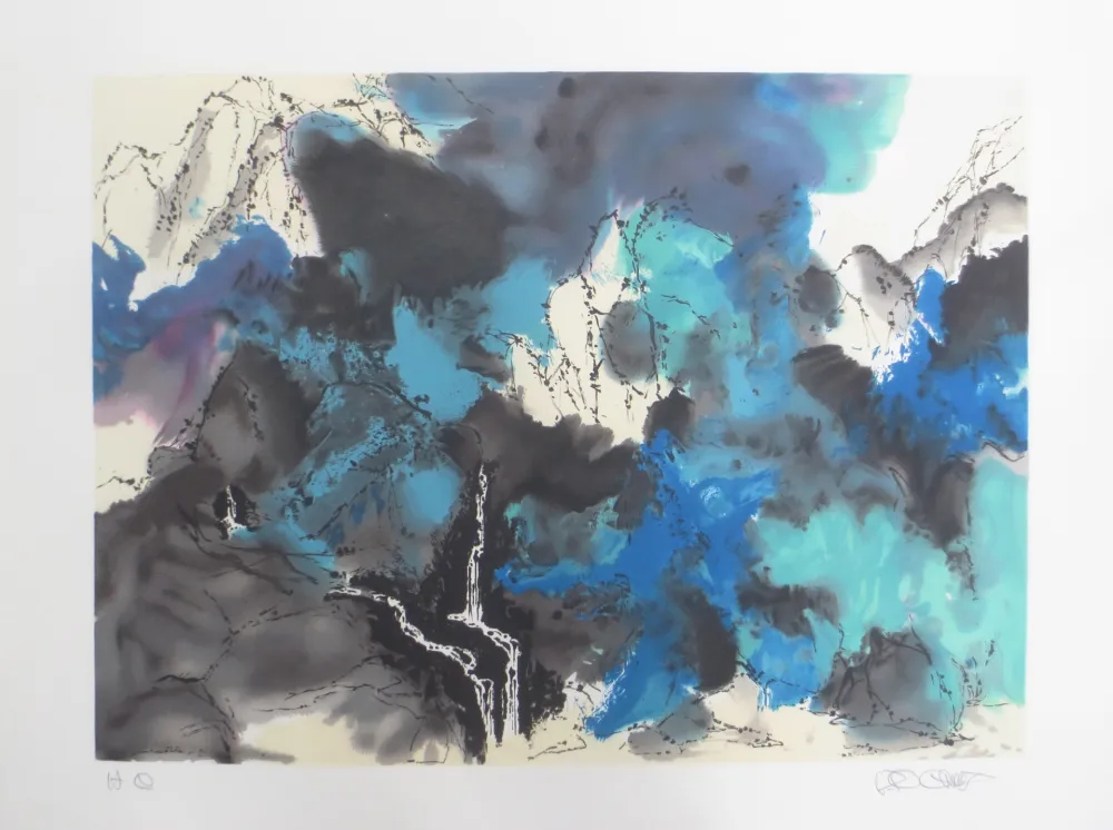 Litografia Po Chung - Mountain and stream in mist