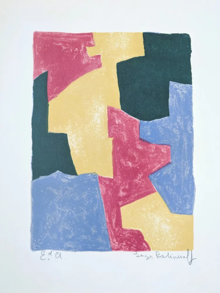 Litografia Poliakoff - Composition bleue, rouge, jaune et verte L40 
