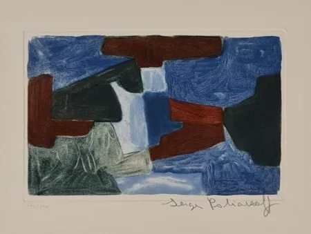 Gravura Poliakoff - Composition bleue, verte et brune  XXXIII